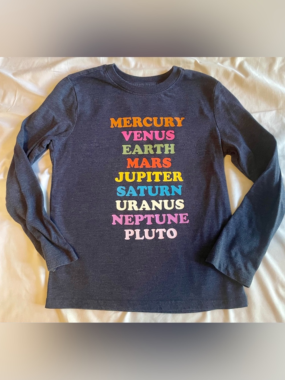 Kids Navy Long-Sleeve Planet Name Tee